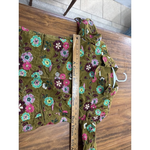 Johnny Was Women's M Embroidered Floral Blazer Jacket Olive Cotton - Picture 8 of 10